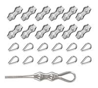 Rybtd Morsetto per Fune Metallica 24 Pezzi Morsetto Duplex M3 e Ditale M3,Morsetti Stendibiancheria Clip per Fune Metallico per Tenda Tenditore Stendibiancheria Fissa,per Cavo Metallico da 2 mm