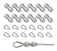 Rybtd Morsetto per Fune Metallica 24 Pezzi Morsetto Duplex M4 e Ditale M4,Morsetti Stendibiancheria Clip per Fune Metallico per Tenda Tenditore Stendibiancheria Fissa,Serracavo per 3 mm Cavo Metallico