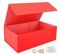 RYDDOY Scatola regalo rossa, 24 x 15 x 7 cm, scatola regalo per regali con coperchio chiusura magnetica rettangolare pieghevole per proposte di damigella d'onore, matrimonio, Natale, Halloween,