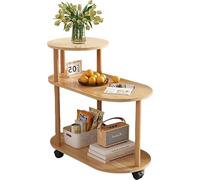 RYDZCLH Tavolino Con Ruote E Contenitore, Tavolino Laterale A 3 Livelli, Tavolini Laterali Per Divano, Tavolino Rotondo in Legno Per Soggiorno, Camera Da Letto, Piccolo Spazio, Ufficio,Marrone