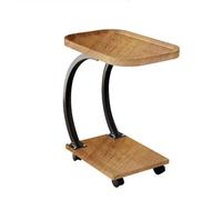 RYDZCLH Tavolino Laterale A Forma Di C Con Ruote, Tavolini Laterali in Legno A 2 Livelli, Tavolino Laterale A Forma Di C Per Divano Moderno, Tavolino Laterale Stretto Per Divano Da Soggiorno,Wood