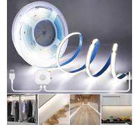 RYE Striscia LED COB con sensore di movimento, 5 V, 2 m, 6000 K, luce bianca fredda, modalità di illuminazione giorno e notte, con 4 modalità di spegnimento temporizzato, per illuminazione fai da te