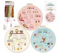 Ryebme Set da Ricamo per Principianti, Kit di 3 Set da Ricamo per Principianti, con Cerchi da Ricamo in Bambù e Istruzioni Cerchio Ago e Filo, con Motivi Botanici Floreali