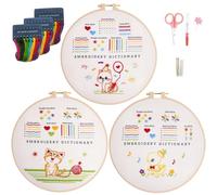 Ryebme Set da Ricamo per Principianti, Kit di 3 Set da Ricamo per Principianti, con Cerchi da Ricamo in Bambù e Istruzioni Cerchio Ago e Filo, fai da te set Ricamo, con Motivi Animali e Botanici