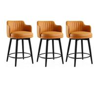 Rygcrud Set Di 3 Sgabelli Girevoli Da Bar, Sgabello Da Bancone Con Schienale Basso E Braccioli, Seduta In Pelle Napa, Per Isole Da Cucina, Banconi Da Colazione, Lounge E Pub(Arancia,H:58CM)