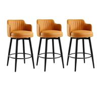 Rygcrud Set Di 3 Sgabelli Girevoli Da Bar, Sgabello Da Bancone Con Schienale Basso E Braccioli, Seduta In Pelle Napa, Per Isole Da Cucina, Banconi Da Colazione, Lounge E Pub(Arancia,H:65CM)