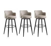 Rygcrud Set Di 3 Sgabelli Girevoli Da Bar, Sgabello Da Bancone Con Schienale Basso E Braccioli, Seduta In Pelle Napa, Per Isole Da Cucina, Banconi Da Colazione, Lounge E Pub(Cachi,H:82CM)