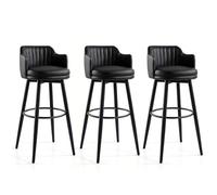 Rygcrud Set Di 3 Sgabelli Girevoli Da Bar, Sgabello Da Bancone Con Schienale Basso E Braccioli, Seduta In Pelle Napa, Per Isole Da Cucina, Banconi Da Colazione, Lounge E Pub(nero,H:82CM)