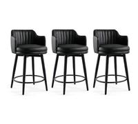Rygcrud Set Di 3 Sgabelli Girevoli Da Bar, Sgabello Da Bancone Con Schienale Basso E Braccioli, Seduta In Pelle Napa, Per Isole Da Cucina, Banconi Da Colazione, Lounge E Pub(nero,H:58CM)