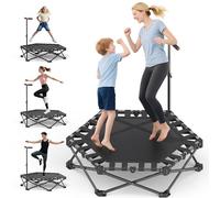 RYGEO Rebounder - Trampolino per bambini/adulti, pieghevole, capacità 90,7 kg, con manico regolabile a 3 livelli, attrezzatura per esercizi di fitness indoor