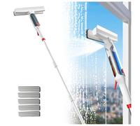 RYJYQYX Spruzzo 4 in 1 Pulisci Vetri Telescopico Estensibile 41-190 CM, Lavavetri Professionale con Raccoglitore Acque Nere E 5 Panni Pulisci Vetri Telescopico per Finestre Alte Interno/Esterno