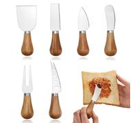 Rylae 6 Set di Coltelli da Formaggio, Coltelli da Formaggio in Acciaio Inox con Manico in Legno di Acacia, Piccoli Coltelli da Dessert per Burro, Dolce, Pizza, Insalata, Formaggi, Dessert