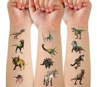 RYMAUP 4 fogli di tatuaggi temporanei di dinosauri per bambini, tatuaggi di dinosauri della foresta carini per accessori per feste di compleanno, adesivi tatuaggi Dino T-Rex per bambini, ragazzi e
