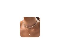 RYMAUP Collana di perle dorate da donna, placcata in oro 14 carati, con perle multistrato, orecchini di perla, bracciali di perle, gioielli in oro alla moda da donna come regalo, gold, L