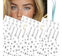 RYMAUP Pietre preziose per il viso, pietre preziose per capelli, gioielli per il viso, accessori per festival, stelle e lune, strass adesivi per il viso, trucco per carnevale, feste a tema, costumi