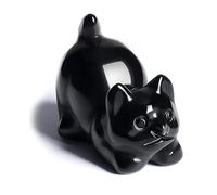 RYMAUP Statua di gatto nera con cristallo ossidiana, gatto intagliato, decorazione della stanza, statuette per ufficio, scultura pigra, fatta a mano, pietra curativa, scrivania, regali per amanti dei