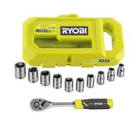 Coffret 1 clé 90 dents (angle de reprise 4°), 8 douilles (de 8 a 15 mm) et adaptateur 1/4'' - 3/8'' - Compatible avec Ryobi LI