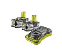 Ryobi Kit Batteria e Caricabatterie Originali 18V ONE+ con 2 Batterie 5,0Ah Lithium+ e Caricatore Rapido 5,0A, Tecnologia IntelliCell, Indicatore LED, RC18150-250G
