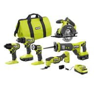 RYOBI ONE+ PCL1600K2 - Kit combinato senza fili, 6 attrezzi, 18 V, batteria da 1,5 Ah, batteria da 4,0 Ah e caricabatterie