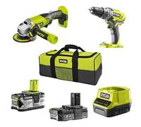Ryobi 5133003842 Kit Trapano + Smerigliatrice, Senza Fili, Include 2 batterie Lithium+ One+, 2.0 Ah + 4.0 Ah + Borsa da Trasporto