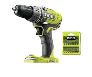 Ryobi R18DD3-0 Trapano Avvitatore 18V senza batteria + set inserti RAK17S
