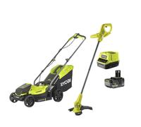Ryobi Rasaerba Tagliabordi Batteria 18V ONE+ OLM1833B + RY18LT23A Kit 5.0 Ah