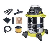 Ryobi RVC-1220I-G Aspiratore a batteria 20L - 1250 W - Vasca in acciaio inox - 17Kpa - Svuotamento della vasca - Nouvo