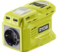 Ryobi RY18BI150B-0, Trasformatore 2 in 1 18V ONE+, Alimentazione Continua di 150 W/ 1,7 A, Porta Elettrica EU, 2 Porte USB-A e 1 Porta USB-C, Luce LED con 2 Impostazioni di Potenza