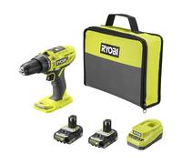 Ryobi Trapano a Percussione 18V con 2 Batterie 2.0 Ah, Caricabatterie, Set Inserti e Borsa, Coppia 50 Nm, Mandrino 13 mm, 2 Velocità, Compatto e Potente, R18PD32-2C20SP