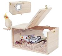 Rypet Thwartwise - Nido per uccelli, design trasparente, con trespolo in legno, gabbia per uccelli, per calopsitte, inseparabili, parrocchetti, fringuelli, pappagalli, canarini, L