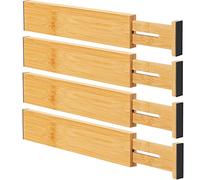 Ryqtop Divisori per cassetti in bambù, organizer per cassetti da cucina, divisori regolabili per vestiti, cucina, comò, camera da letto, bagno e ufficio, confezione da 4 (naturale, 30-43 cm)