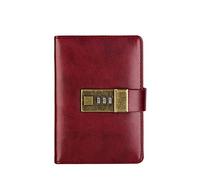 RYRYR Quaderno con password in pelle PU A7, stile vintage, rosso vino, diario segreto retrò lucchetto, codice bloccabile, 1 combinazione di note, europeo squisito