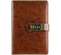 RYRYR Quaderno con password in pelle PU vintage, diario segreto retrò lucchetto, codice bloccabile, classico blocco note for scrittura a combinazione, passcode fine, 1 pezzo(Brown)