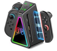 Rysker 8 in 1 Base di Ricarica per Controller Joy-Con Switch 2/Switch 1/OLED Edition, Magnetica Caricatore per Switch 2025 con 9 Luce RGB, Rapida Stazione di Ricarica Switch con Cavo di Ricarica