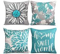 RYSMIYOU Federe decorative per cuscini da 20x20 pollici, set di 4 federe per cuscini color verde acqua, federe per cuscini quadrati in lino, fede