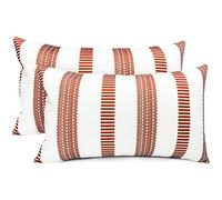 RYSMIYOU Federe per Cuscini Decorativi Set di 2 Federe per Cuscini a Righe Boho Caff 12x20 Pollici Federa in Lino Federa per Cuscini da Esterno