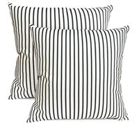 RYSMIYOU Set di 2 federe decorative per cuscini a righe nere, 22x22 pollici, federa per cuscino in lino, stile fattoria moderna, per divano, diva
