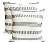 RYSMIYOU Set di 2 federe decorative per cuscini, a righe, stile boh mien, grigio chiaro, 18x18 pollici, in lino, per divano, divano letto, soggio