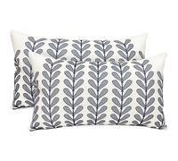 RYSMIYOU Set di 2 federe decorative per cuscini, blu, 12x20 pollici, in lino, stile moderno, stile boho, stile fattoria, per divano, divano letto