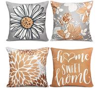 RYSMIYOU Set di 4 federe decorative per cuscini da caff , 18x18 pollici, federe per cuscini autunnali, federe quadrate in lino, federe per cuscin