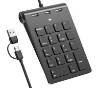 Rytaki Pro Tastierino Numerico 2-in-1 con Hub USB, Tastierino Numerico USBC e USB con 3 Porte USB 2.0, Numpad Cablato Ergonomico 15° per Laptop/iPad/MacBook/PC/Windows/macOS, Plug and Play Nero
