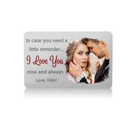 RYTTGOP Biglietto per foto in metallo personalizzato, con testo con immagine incisa, doppio messaggio per lui o lei, biglietto per appunti d'amore, anniversario, San Valentino, per marito, moglie