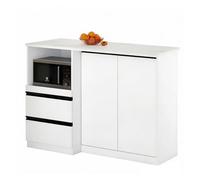 RYUQW3RE Carrello da cucina Credenza bianca ad isola con piano in pietra sinterizzata, 2 cassetti e ante