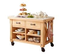 RYUQW3RE Carrello da cucina Isola della cucina con rotelle for fattoria, cassetti e ripiani superiori in legno massello e pietra(L)