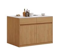 RYUQW3RE Carrello da cucina Mobile da cucina ad isola con piano in pietra e ripiani in legno, ante e cassetti(Yellow,S)