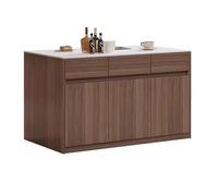 RYUQW3RE Carrello da cucina Mobile da cucina ad isola con piano in pietra e ripiani in legno, ante e cassetti(Brown,L)