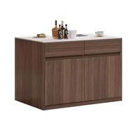 RYUQW3RE Carrello da cucina Mobile da cucina ad isola con piano in pietra e ripiani in legno, ante e cassetti(Brown,S)