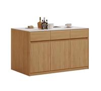 RYUQW3RE Carrello da cucina Mobile da cucina ad isola con piano in pietra e ripiani in legno, ante e cassetti(Yellow,L)