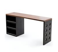RYUQW3RE Carrello da cucina Scrivania da bar ad isola in legno massello bicolore con 3 ripiani, scrivania con pannello laterale in pino
