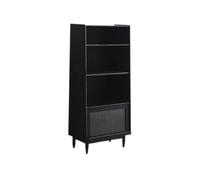 RYUQW3RE Libreria Libreria nera multistrato con piedini, con porta interna in vetro a spinta capovolta, scaffale organizer in legno for libri e forniture for lo studio